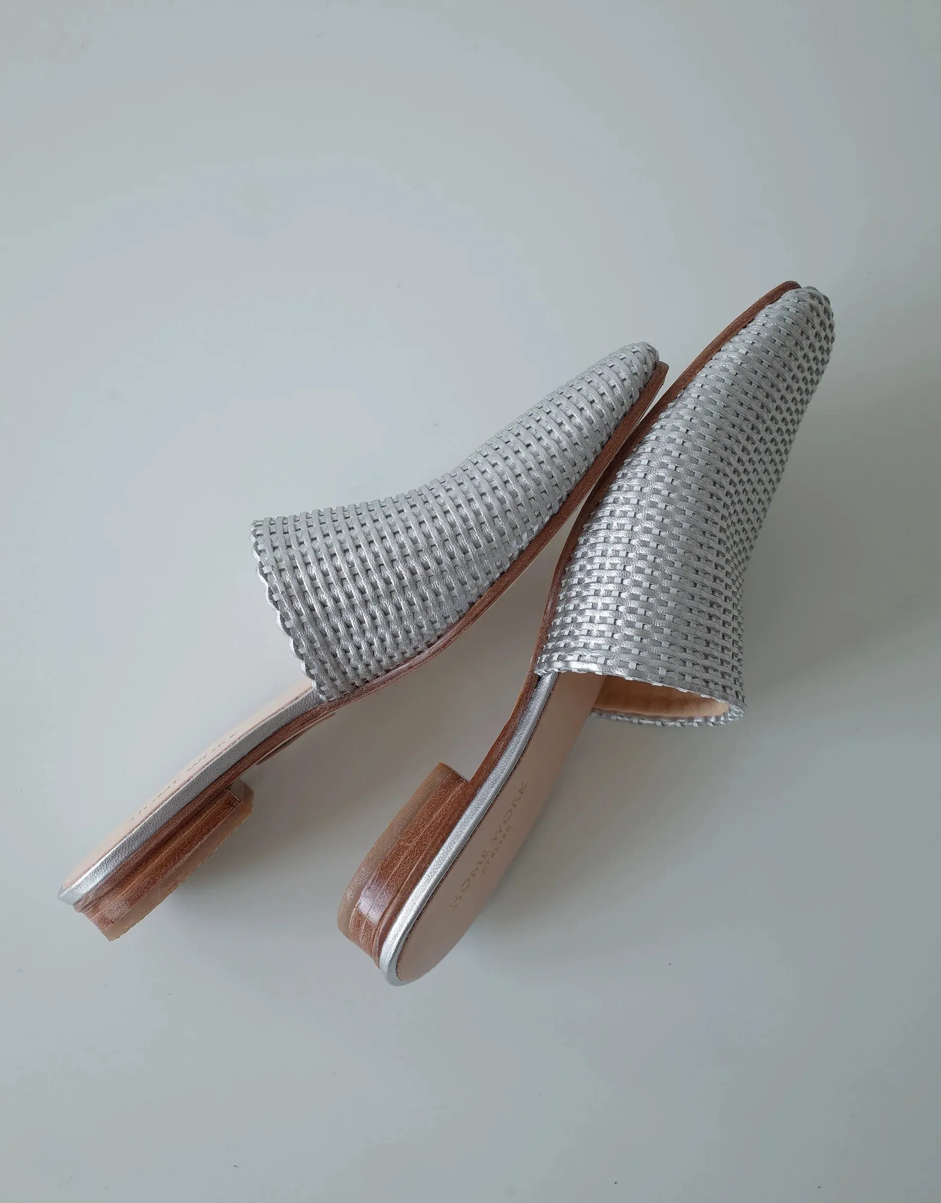 Silver Woven Square Toe Mules