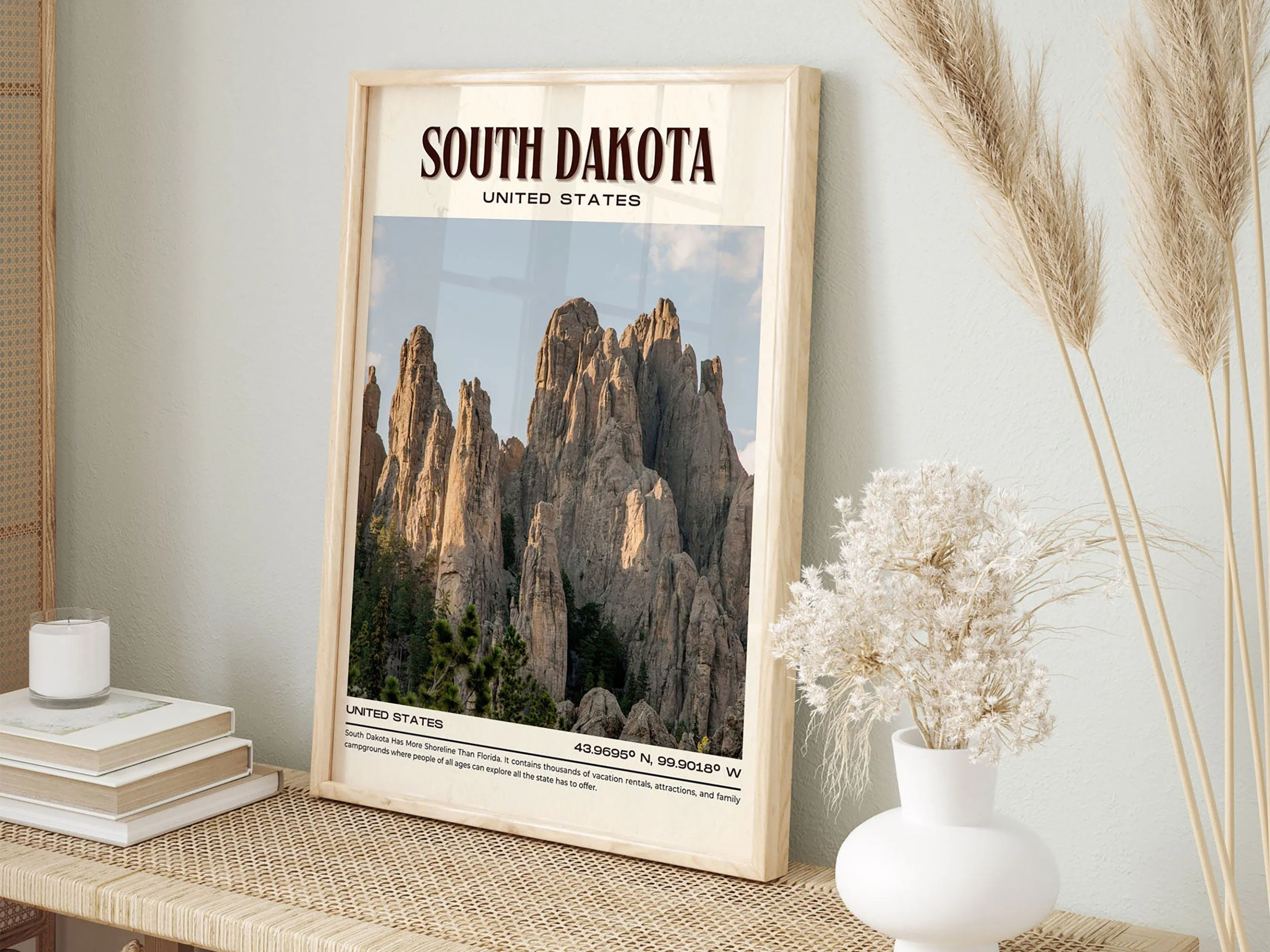 South Dakota Vintage Wall Art, USA