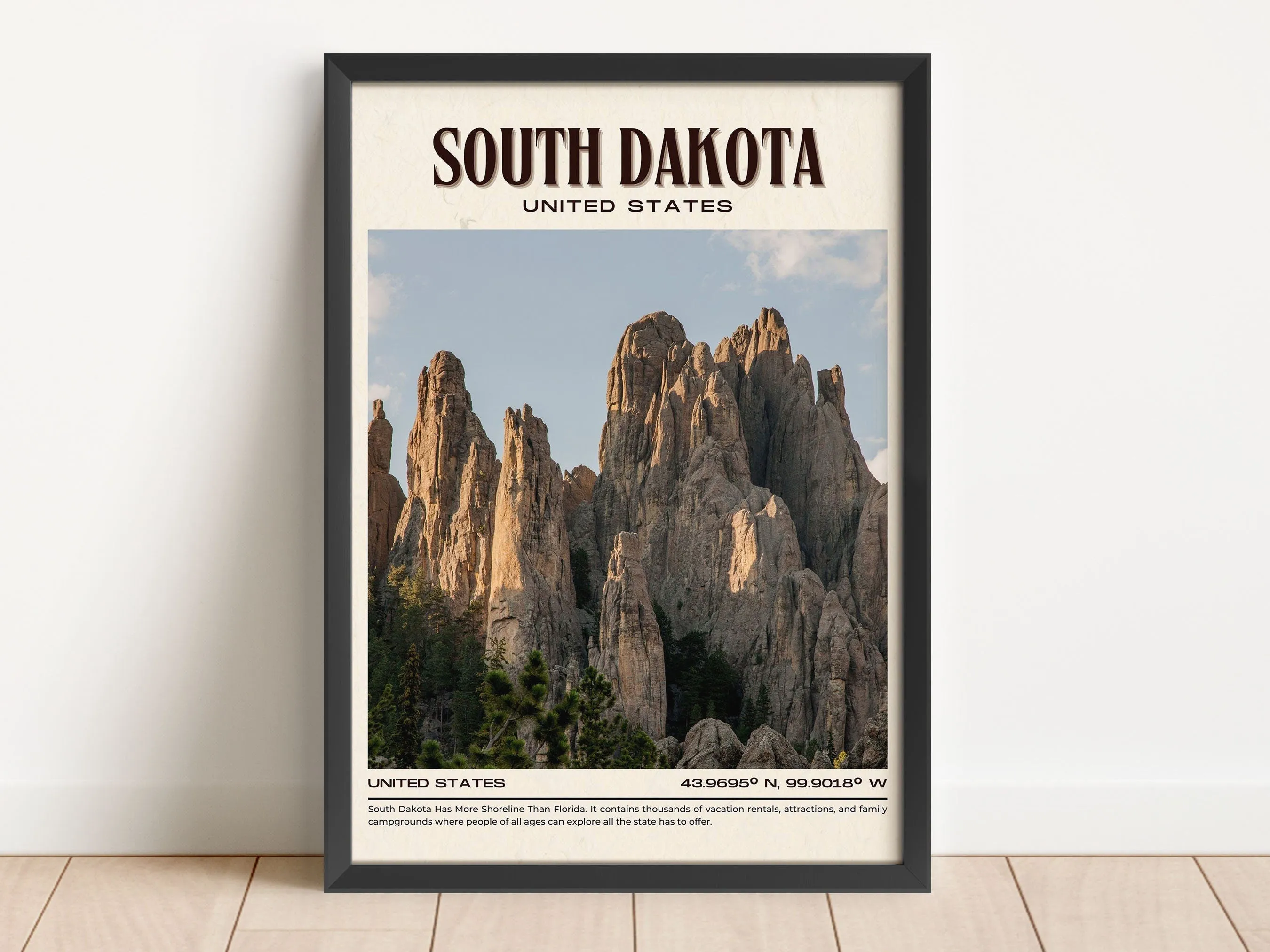 South Dakota Vintage Wall Art, USA