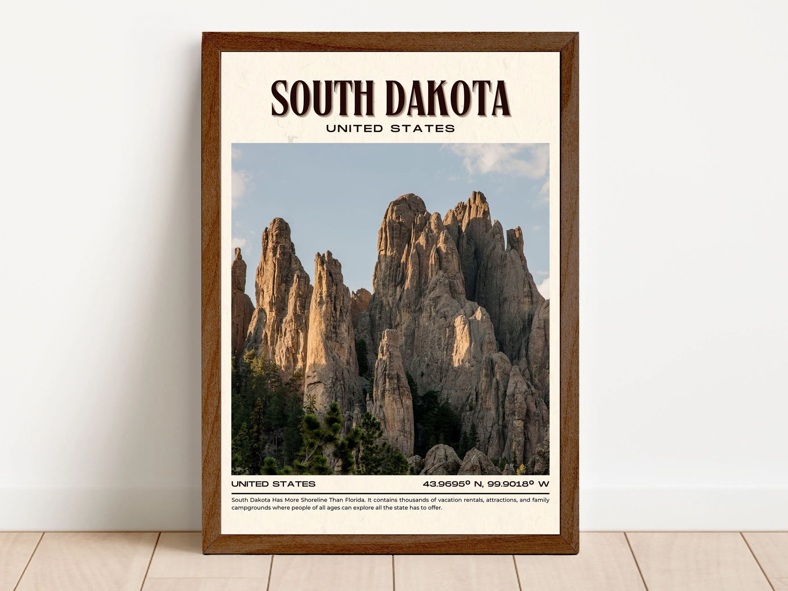South Dakota Vintage Wall Art, USA