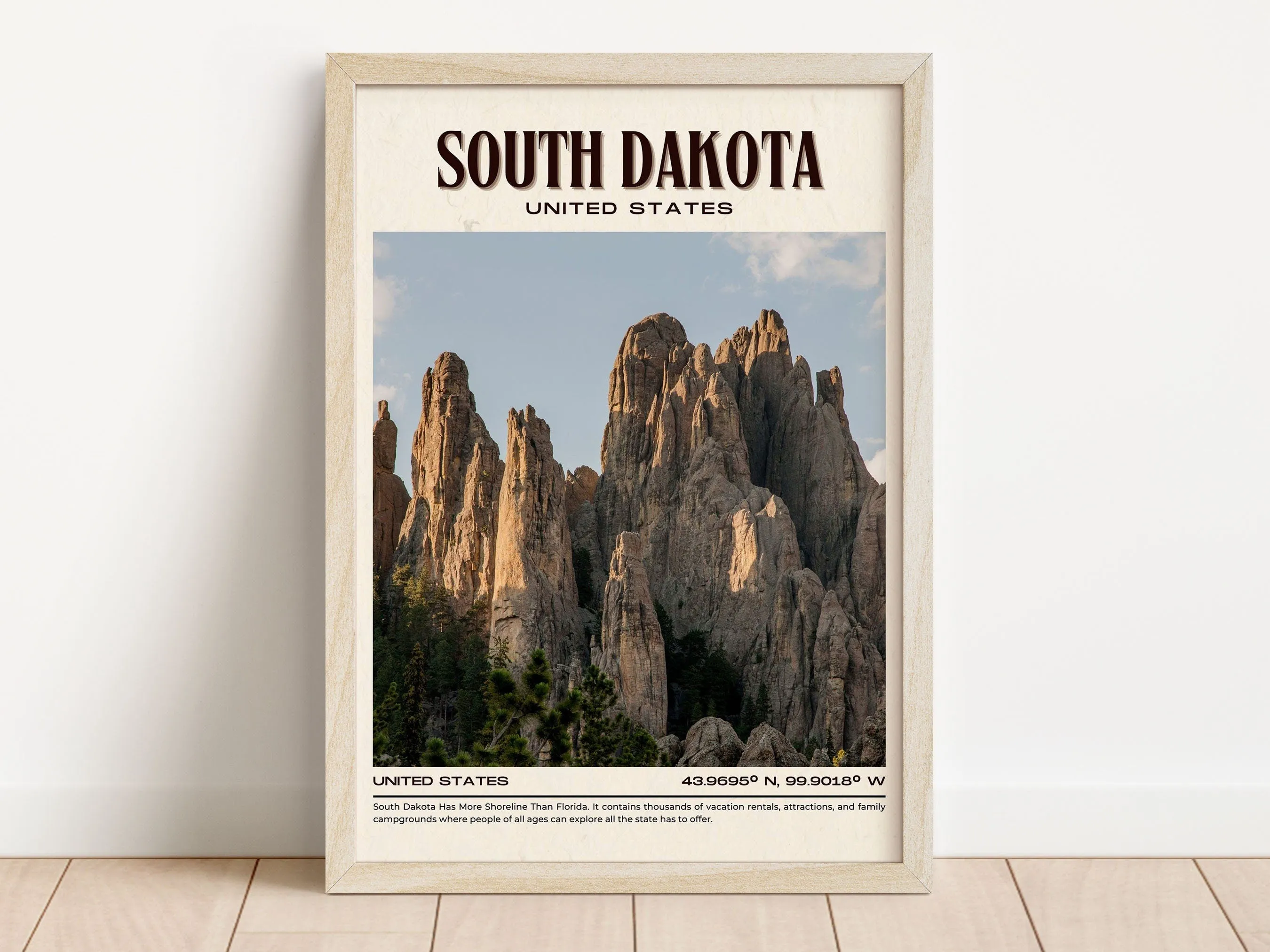 South Dakota Vintage Wall Art, USA