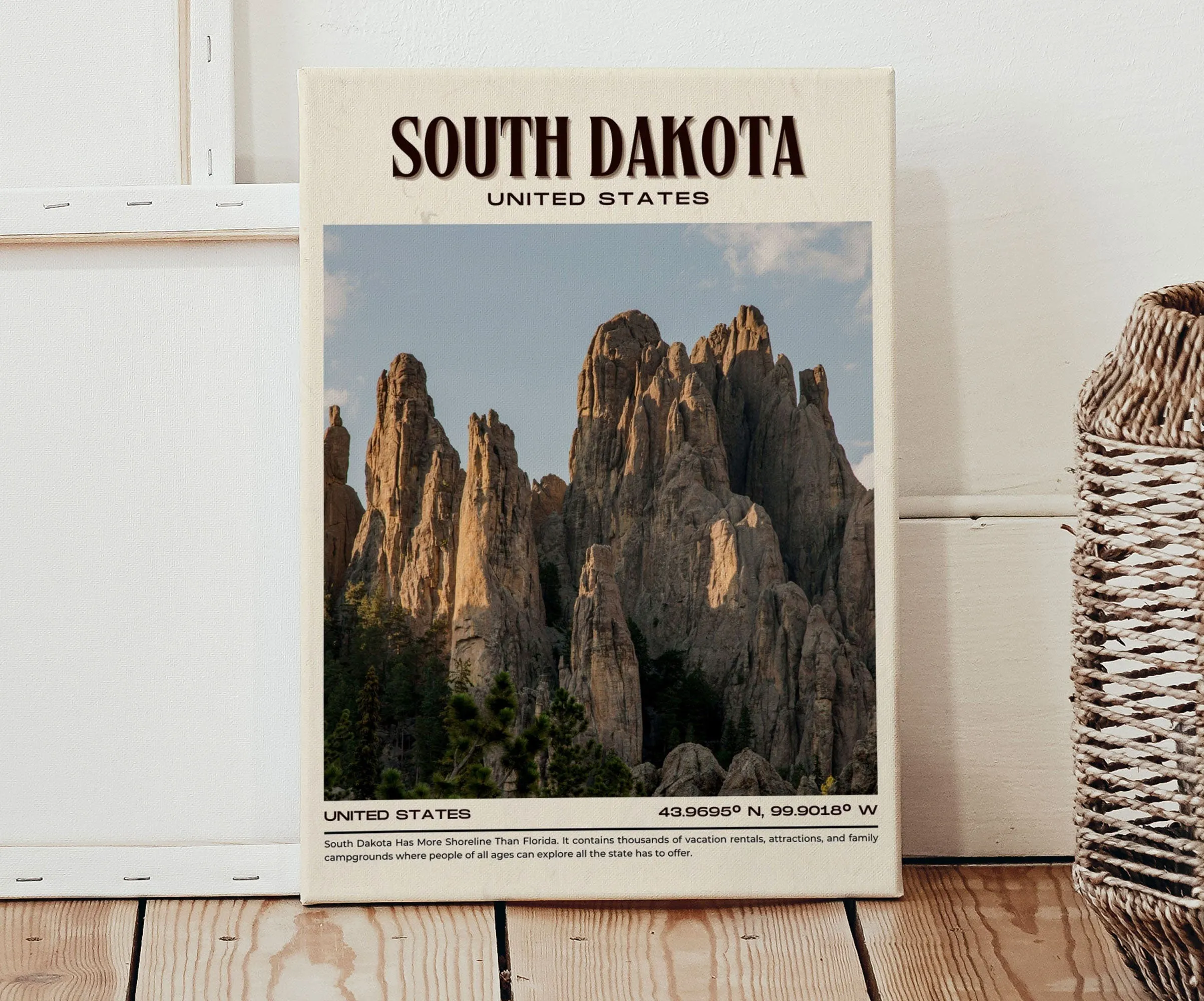 South Dakota Vintage Wall Art, USA