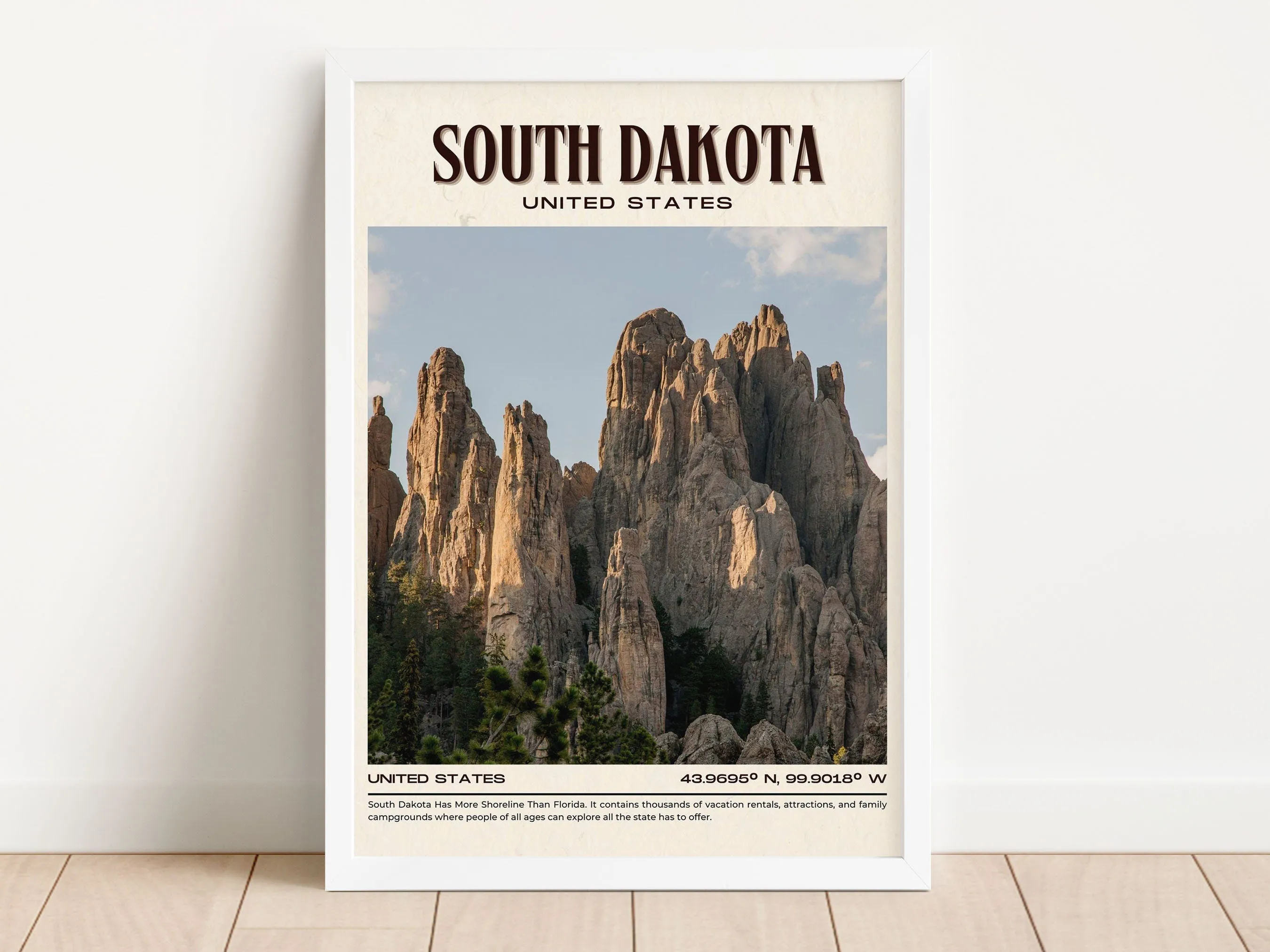 South Dakota Vintage Wall Art, USA