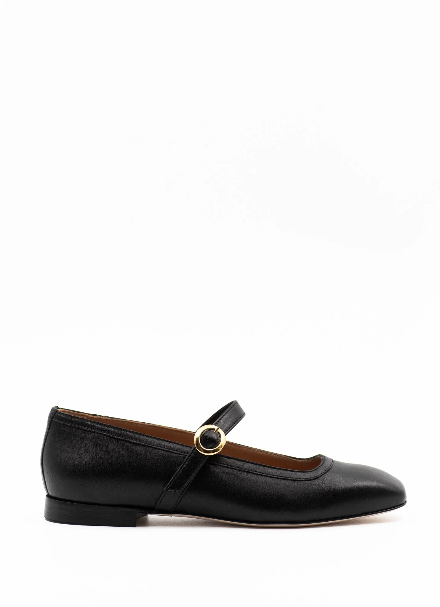 Square-toe Mary Jane flats in black leather