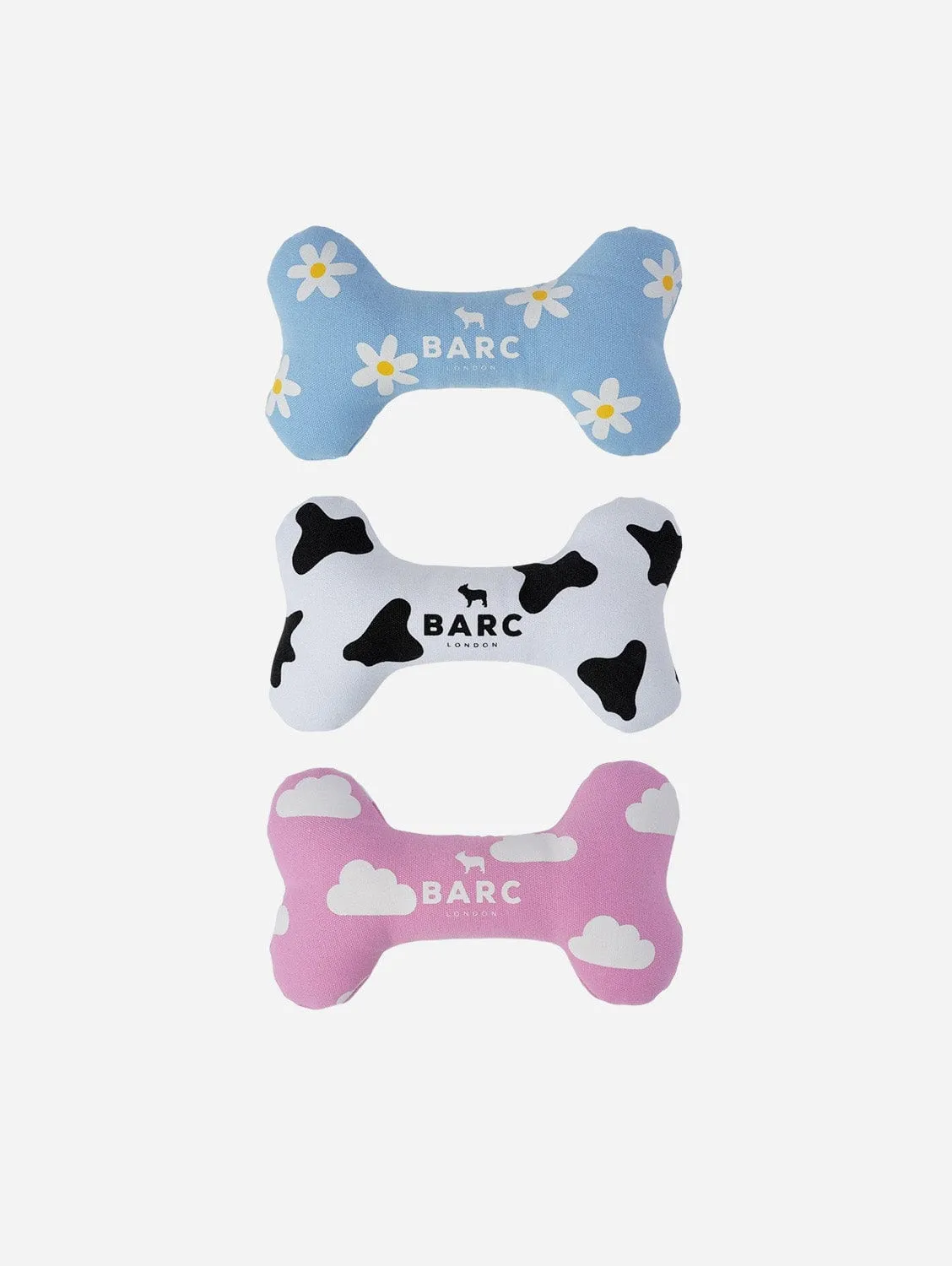 Squeaky Bone Canvas Dog Toy Trio | Multiple Colours