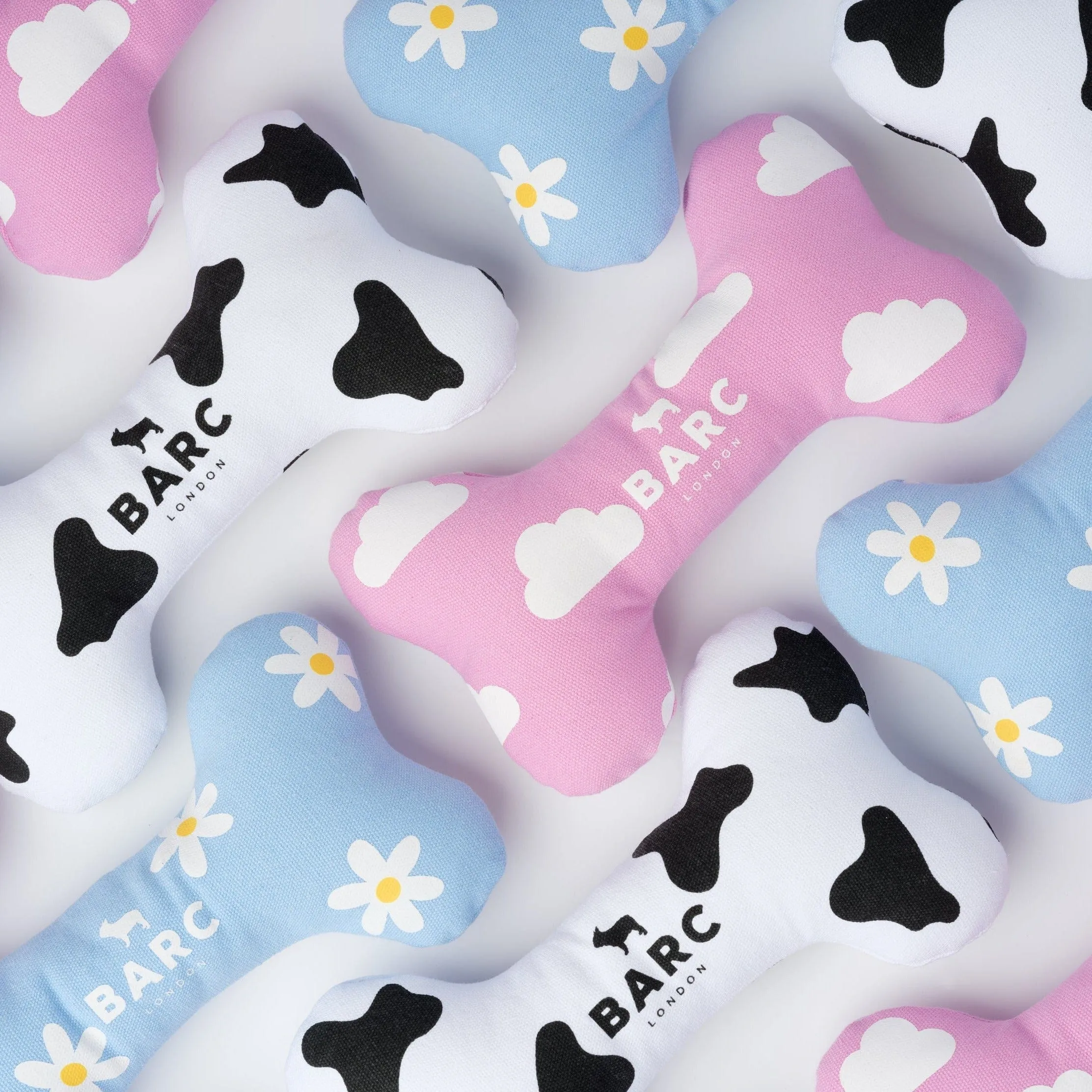 Squeaky Canvas Dog Bone Toy | Cow Print