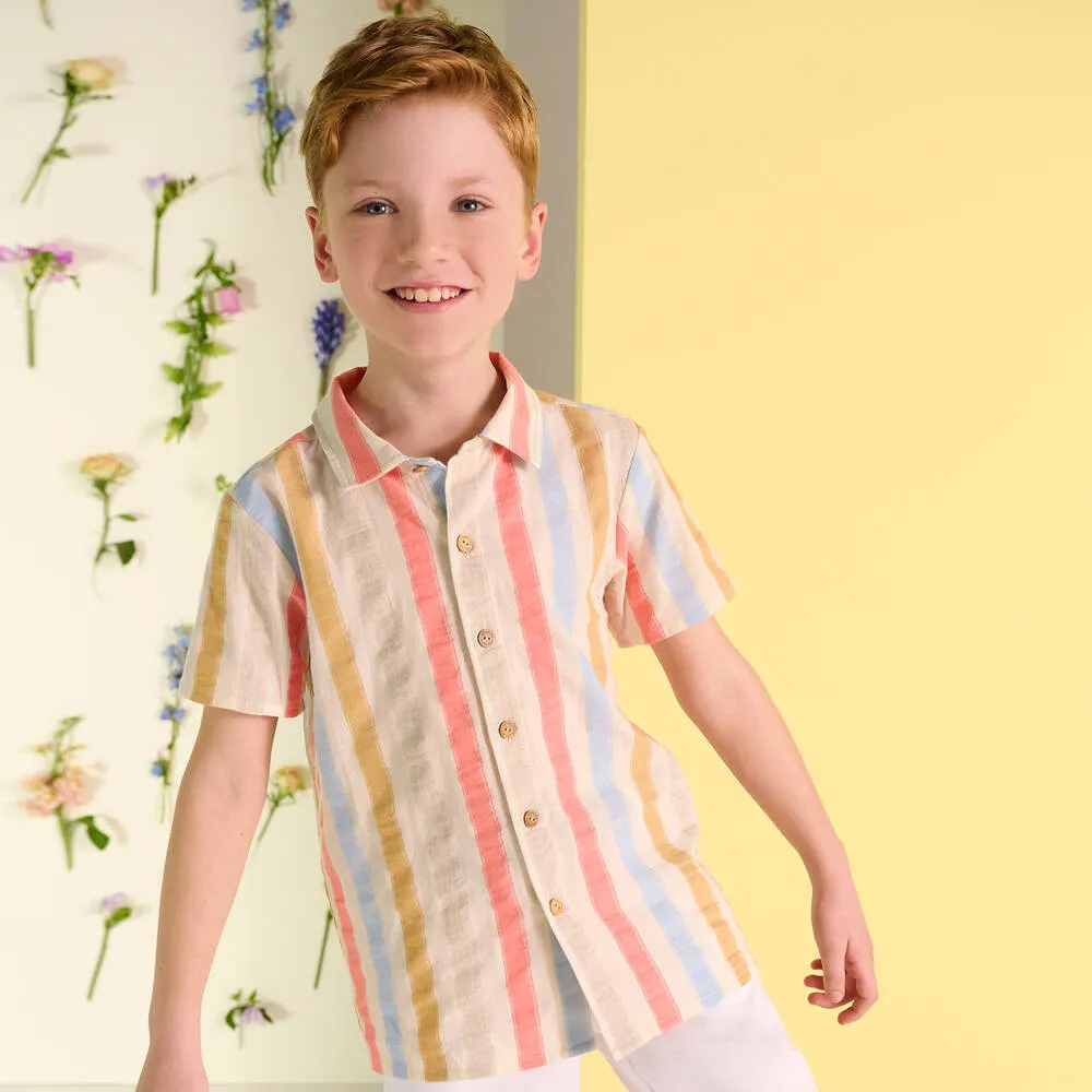 SS24 Laranjinha Boys Beige Striped Shirt