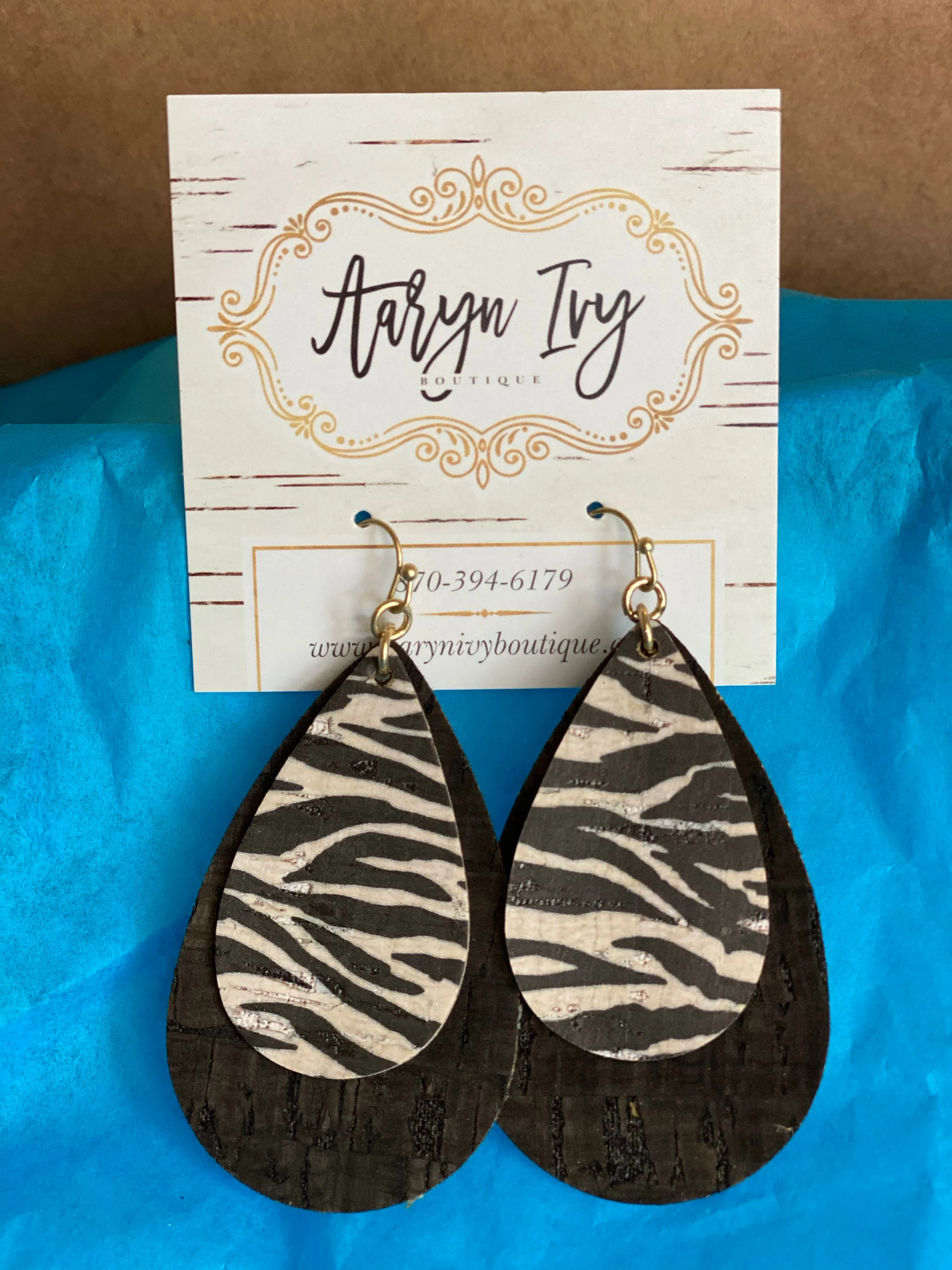 STACKED ZEBRA TEARDROP EARRINGS