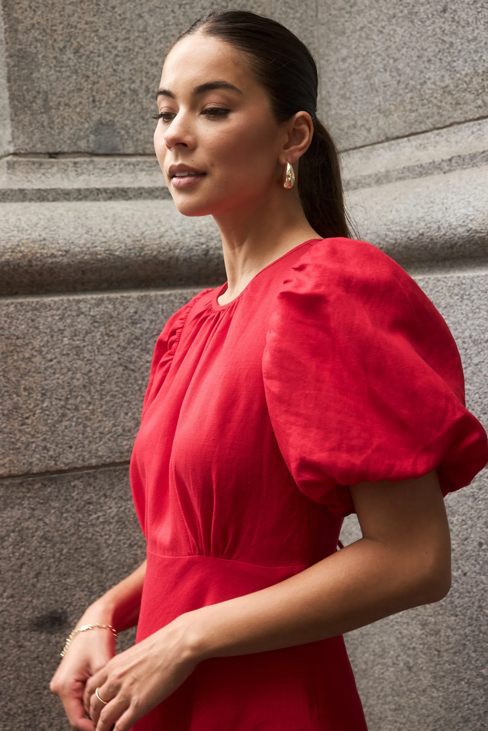 Stage Cherry Puff Sleeve Floaty Maxi Dress