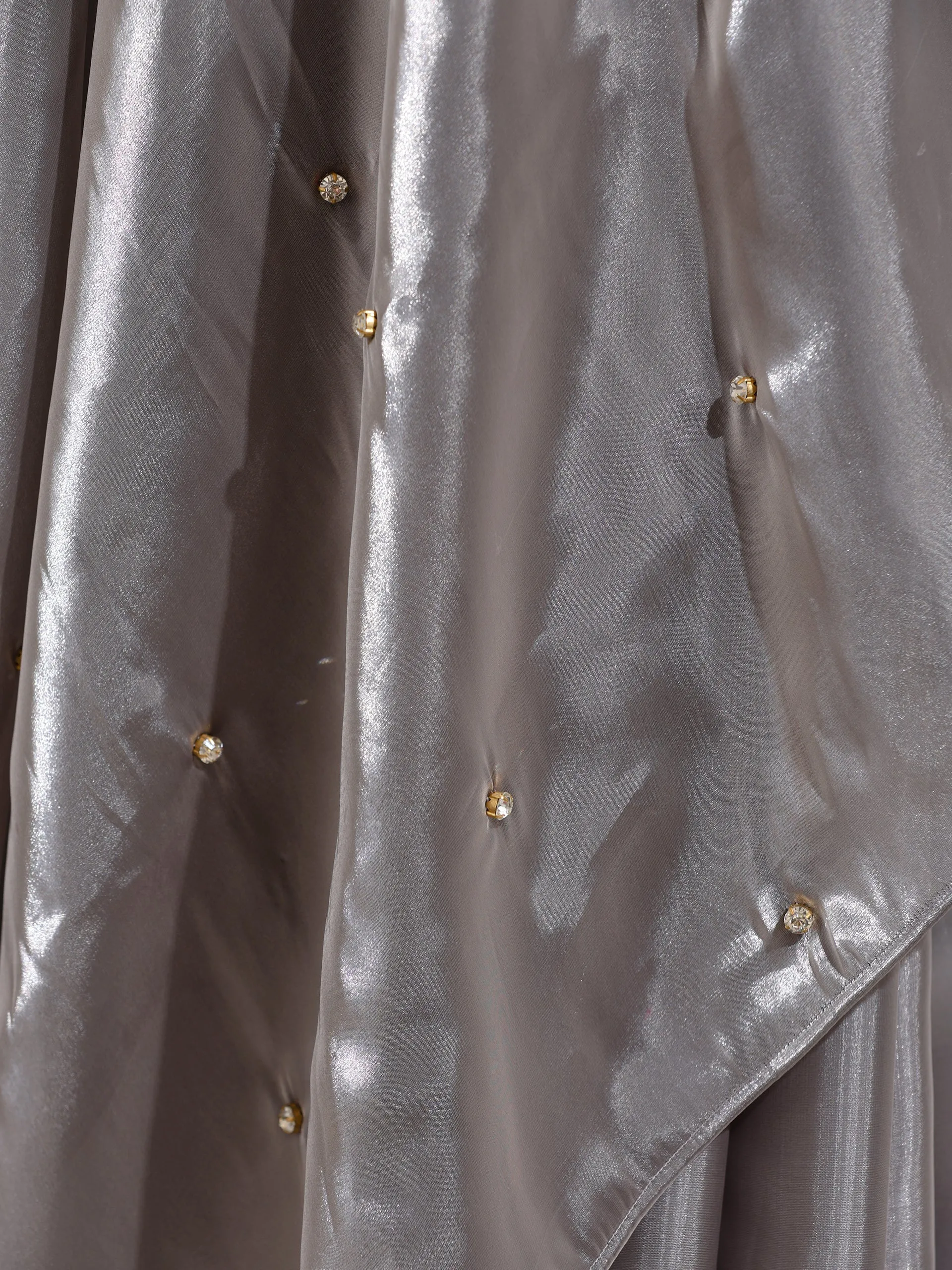 Star Galaxy Grey Organza Satin Saree with Beads on Pallu