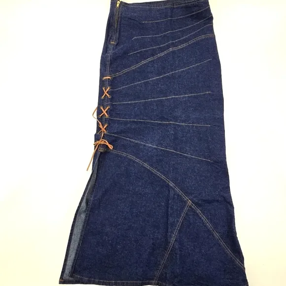 Starwear Jeans Lace Up Denim Maxi Skirt Size 7/8 NWOT