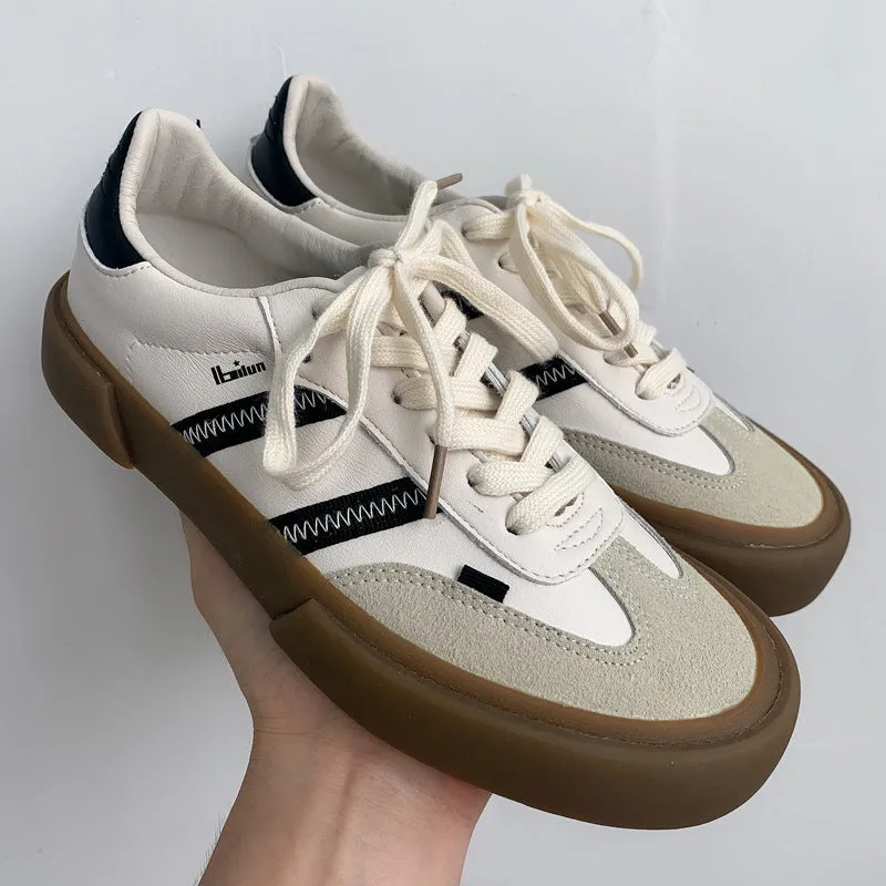 Step into Fall Fashion: Retro White Leather Shoes - Couple Style