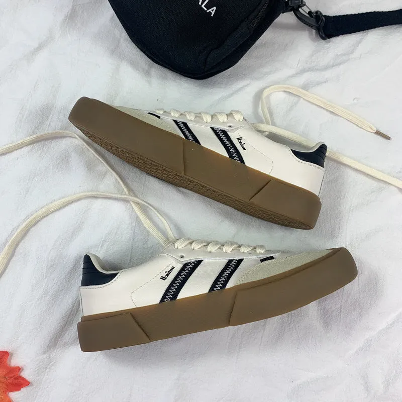 Step into Fall Fashion: Retro White Leather Shoes - Couple Style