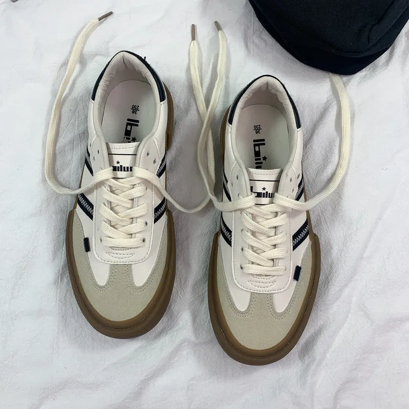 Step into Fall Fashion: Retro White Leather Shoes - Couple Style
