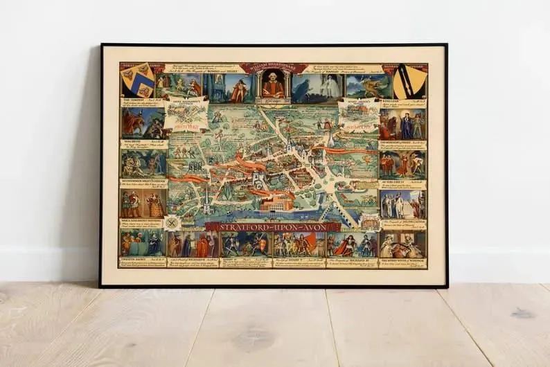 Stratford Vintage Map Poster| England Old Map Wall Prints