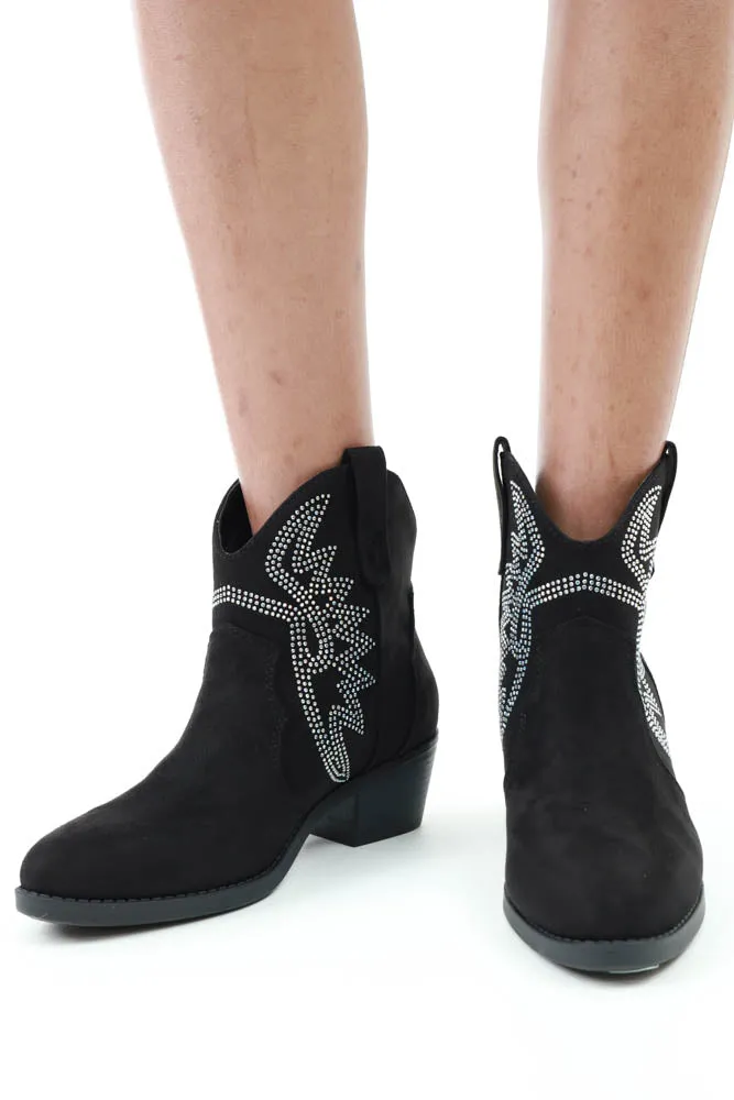 Suede Rhinestone Booties