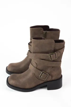 Tacoma Buckle Strap Engineer Boot, Dark Taupe