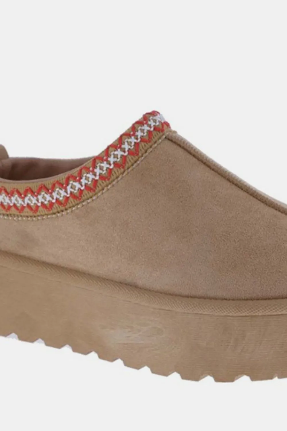 Tan Platform Embroidered Trim Slip-Ons