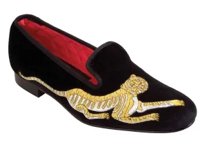 Tiger Wrap Motif Embroidered Velvet Slipper