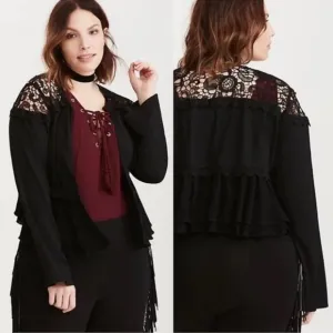 Torrid Insider Collection Black Drapey Jacket with Lace Inset Size Large NWT