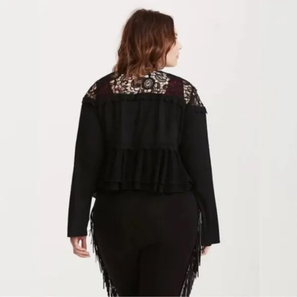 Torrid Insider Collection Black Drapey Jacket with Lace Inset Size Large NWT