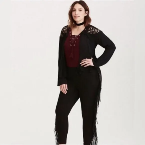 Torrid Insider Collection Black Drapey Jacket with Lace Inset Size Large NWT