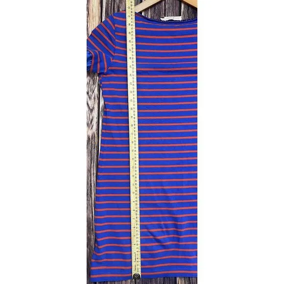 Tory Burch Blue &amp; Orange Ruffle Sleeve Striped Tee Shirt Casual Dress Small EUC‎