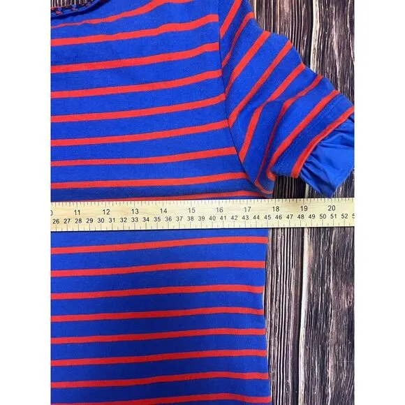 Tory Burch Blue &amp; Orange Ruffle Sleeve Striped Tee Shirt Casual Dress Small EUC‎