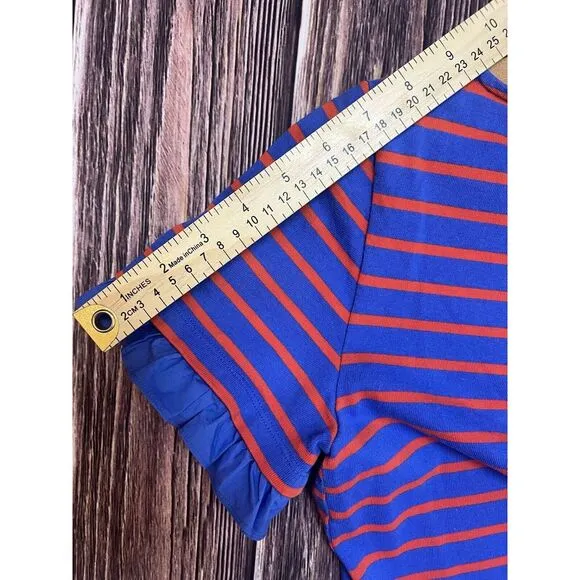 Tory Burch Blue &amp; Orange Ruffle Sleeve Striped Tee Shirt Casual Dress Small EUC‎