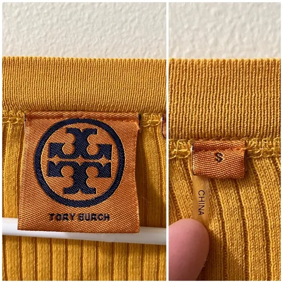 Tory Burch Shrunken Simone Cardigan Sweater Ribbed V Neck Cotton Size Small Logo
