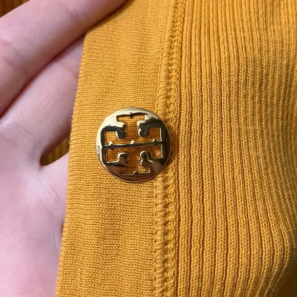 Tory Burch Shrunken Simone Cardigan Sweater Ribbed V Neck Cotton Size Small Logo