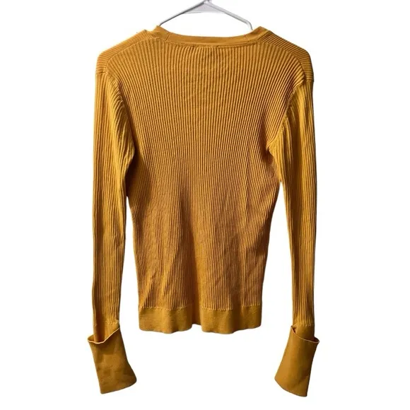 Tory Burch Shrunken Simone Cardigan Sweater Ribbed V Neck Cotton Size Small Logo