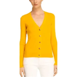 Tory Burch Shrunken Simone Cardigan Sweater Ribbed V Neck Cotton Size Small Logo