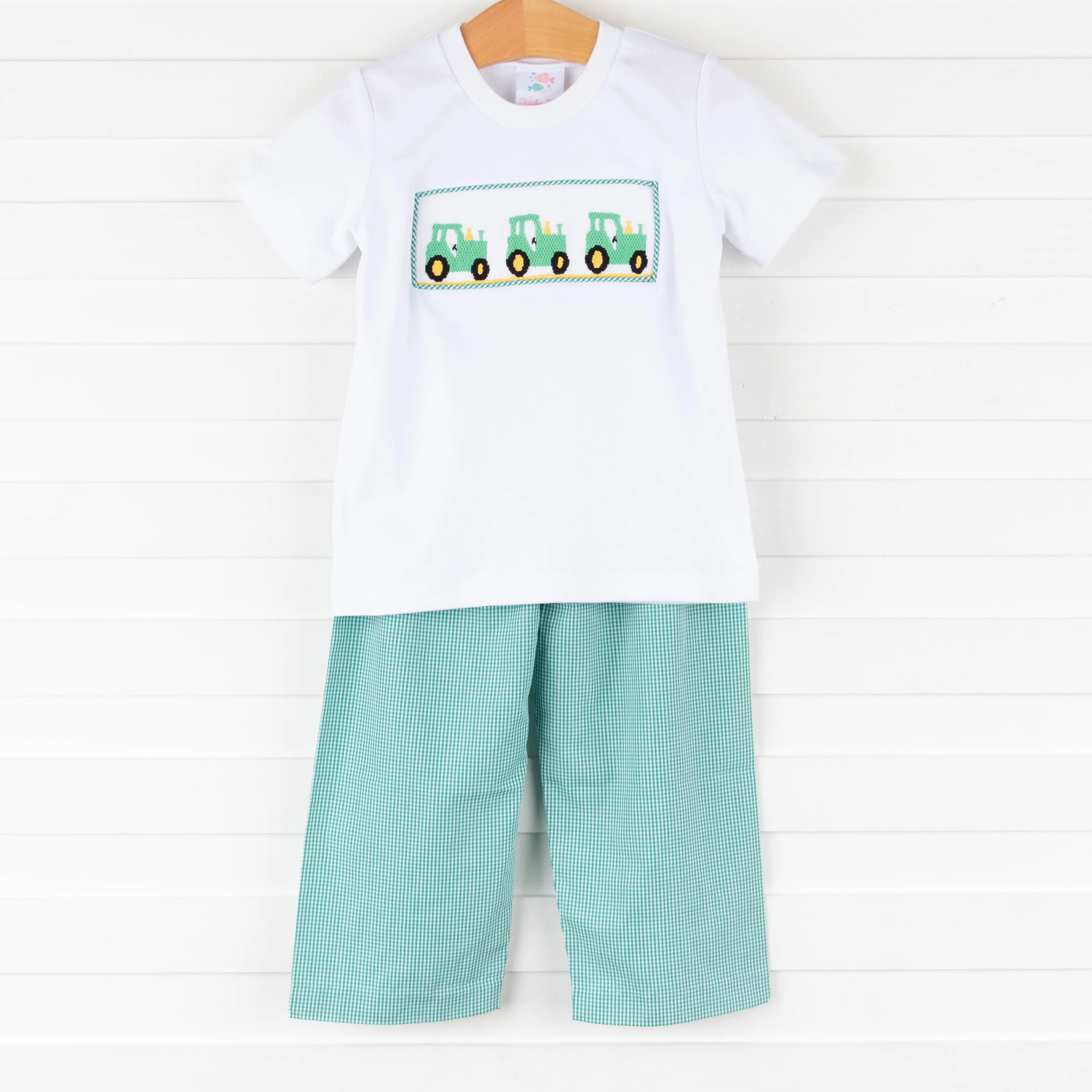 Tractor Smocked Pant Set, Green