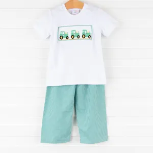 Tractor Smocked Pant Set, Green