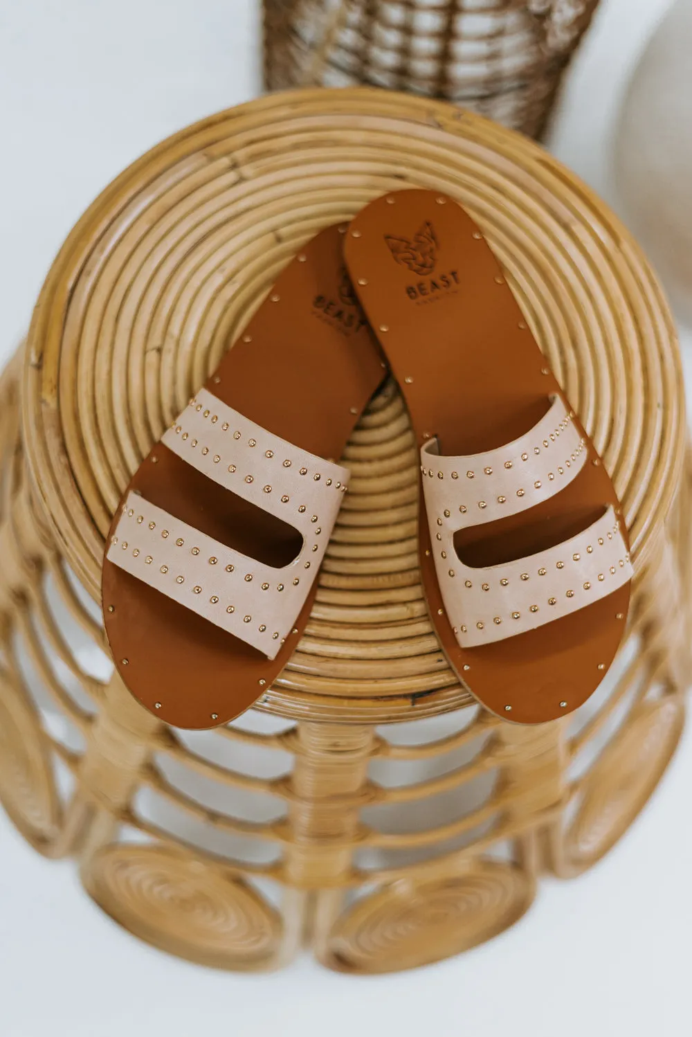 Travis Double Strap Studded Sandal in Blush