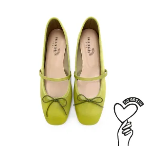 TT GO GREEN Collection - Lime Green Satin Mary Jane Ballet Flats in ECO Fabric