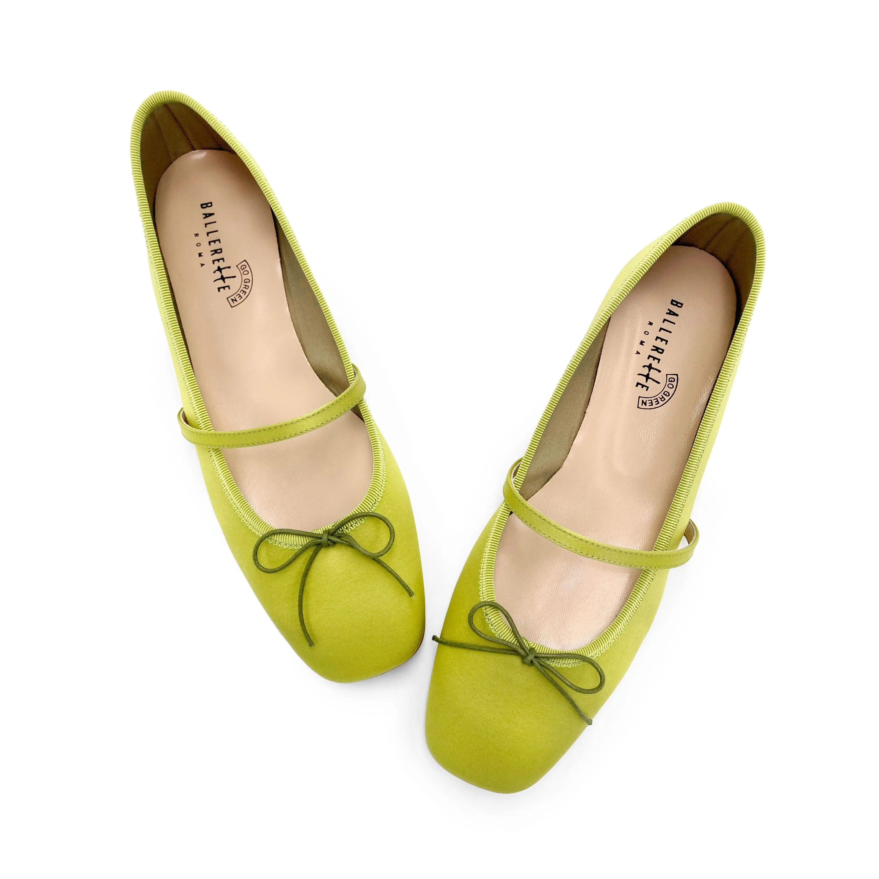 TT GO GREEN Collection - Lime Green Satin Mary Jane Ballet Flats in ECO Fabric