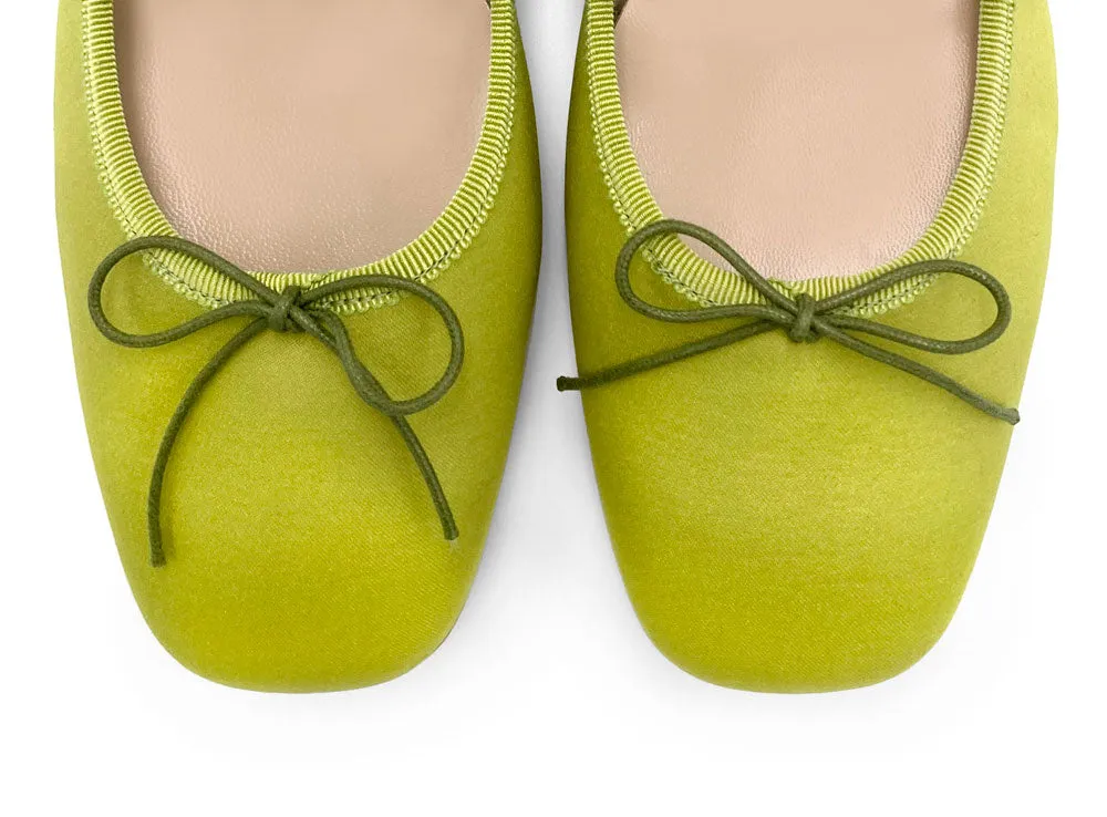 TT GO GREEN Collection - Lime Green Satin Mary Jane Ballet Flats in ECO Fabric