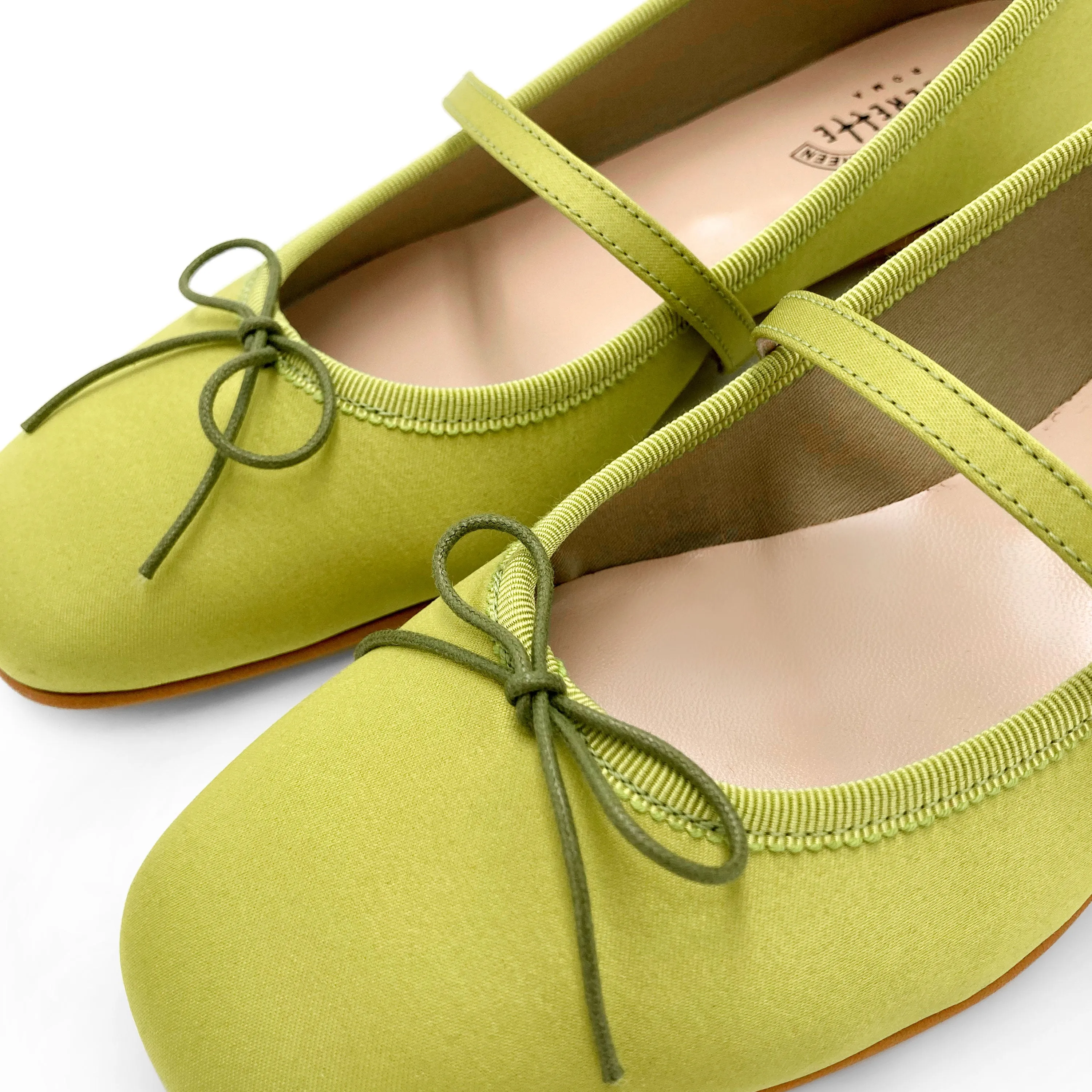 TT GO GREEN Collection - Lime Green Satin Mary Jane Ballet Flats in ECO Fabric