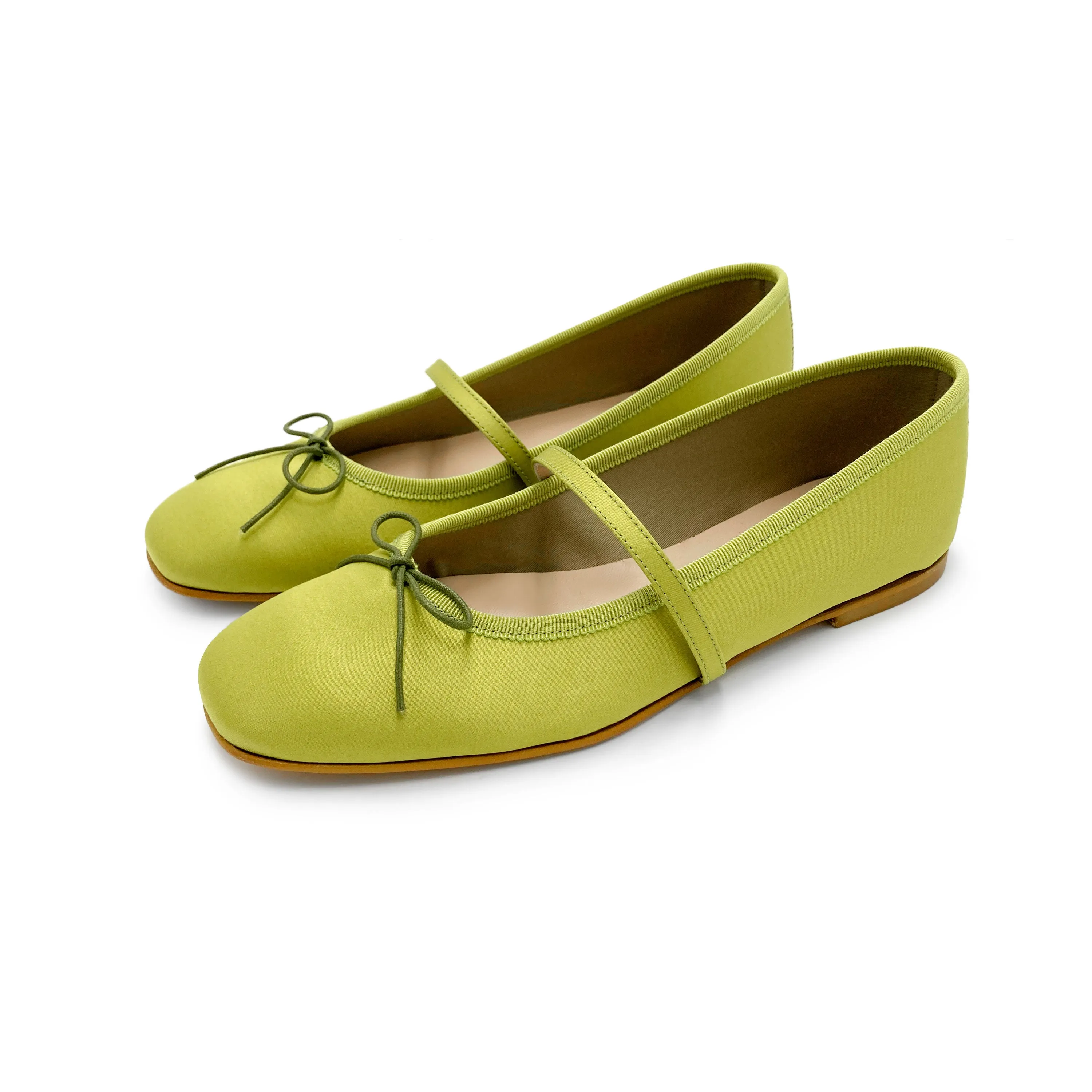 TT GO GREEN Collection - Lime Green Satin Mary Jane Ballet Flats in ECO Fabric
