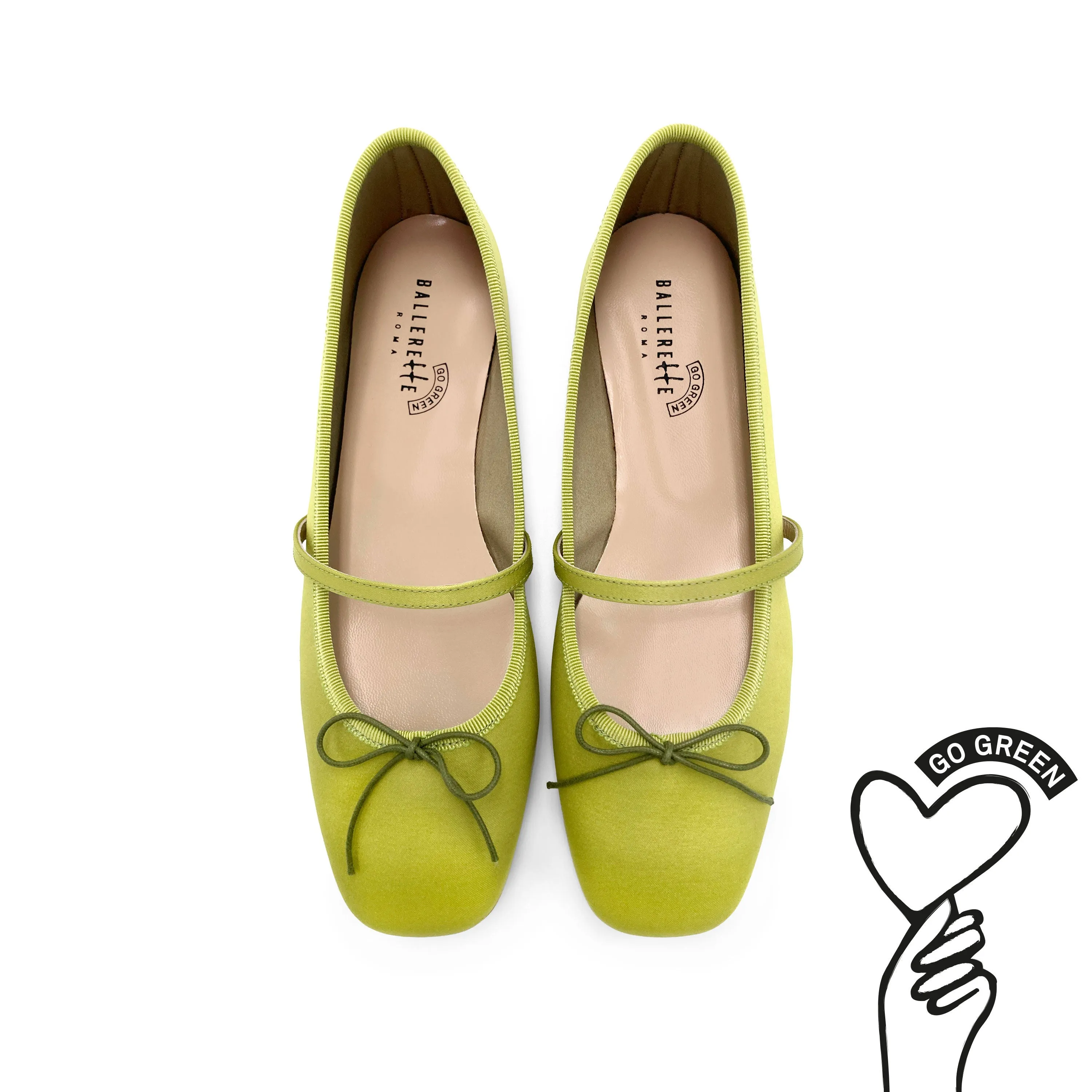 TT GO GREEN Collection - Lime Green Satin Mary Jane Ballet Flats in ECO Fabric