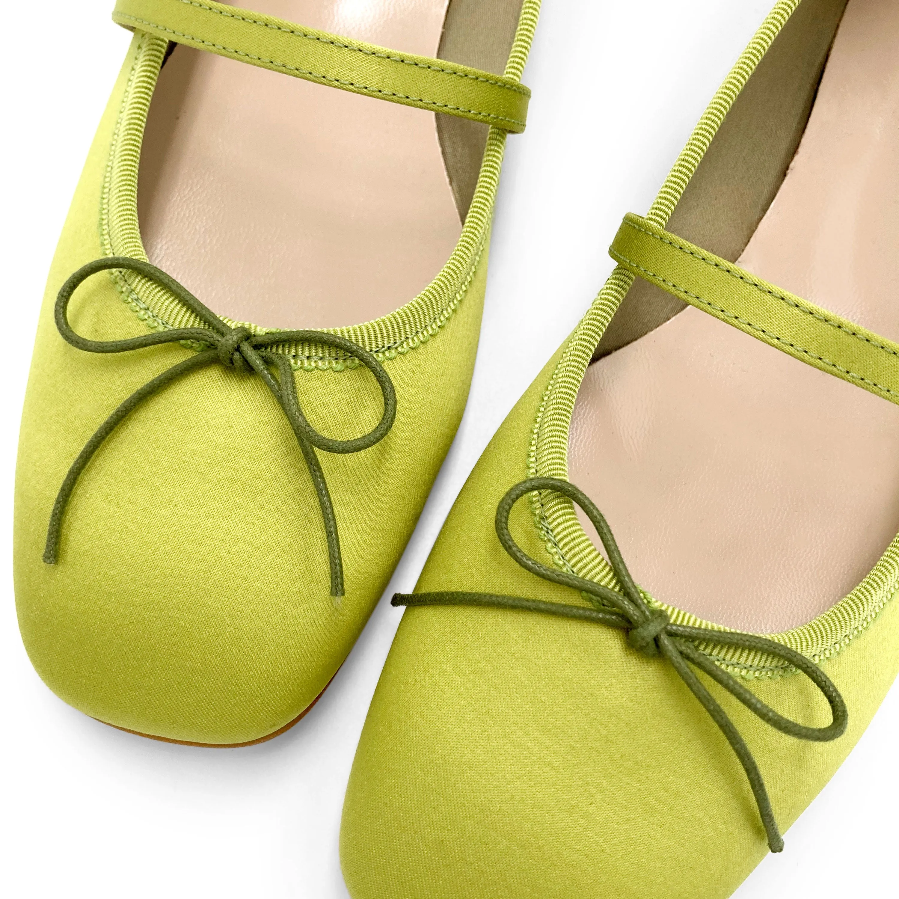 TT GO GREEN Collection - Lime Green Satin Mary Jane Ballet Flats in ECO Fabric