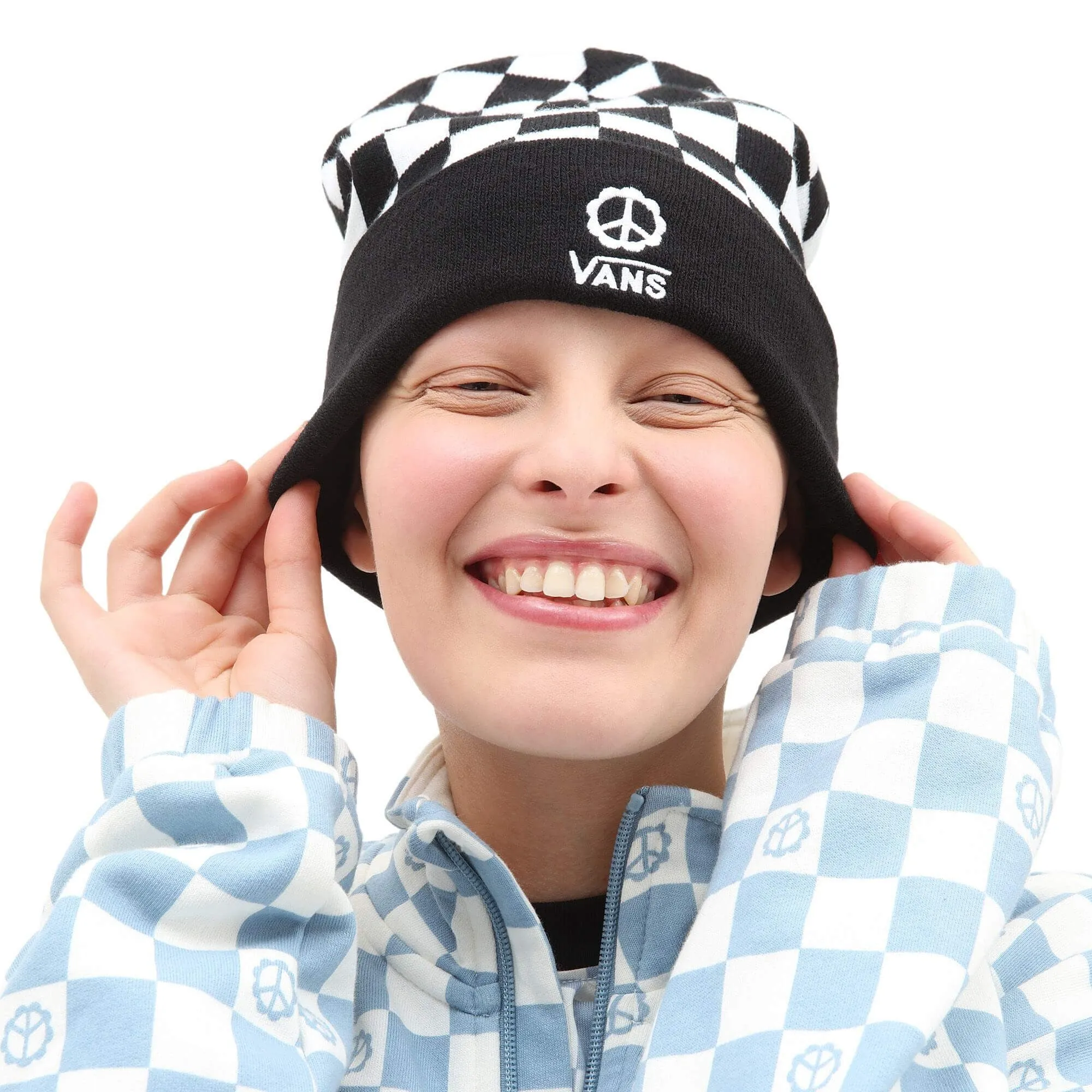 VANS BREAKIN OUT BEANIE PEACE CHECK BLACK/WHITE/WHITE