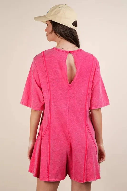 VERY J Mineral Washed Oversized Knit Comfy Romper