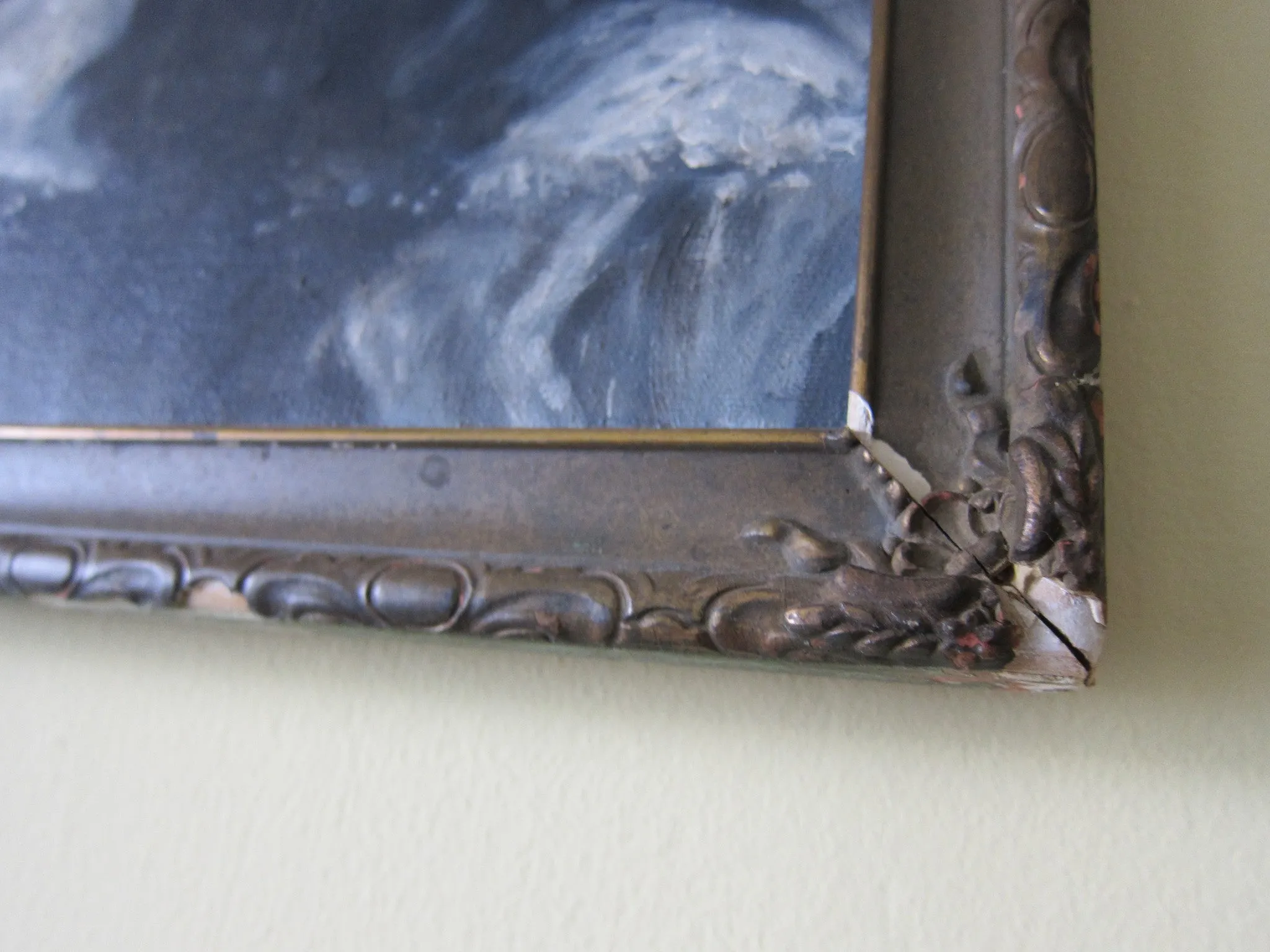 Vintage Black and White Oil Portrait Painting