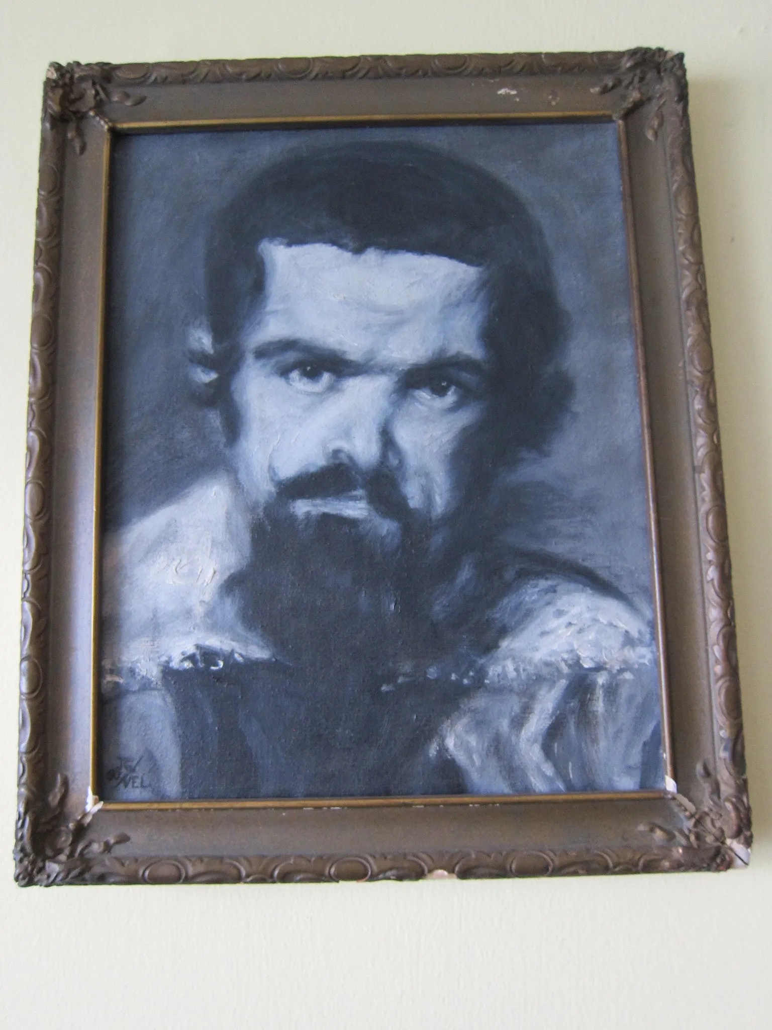 Vintage Black and White Oil Portrait Painting