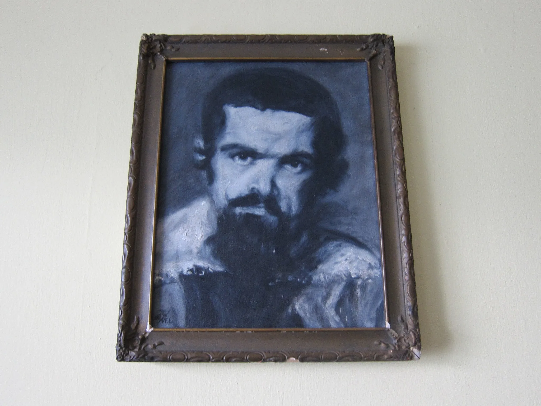 Vintage Black and White Oil Portrait Painting