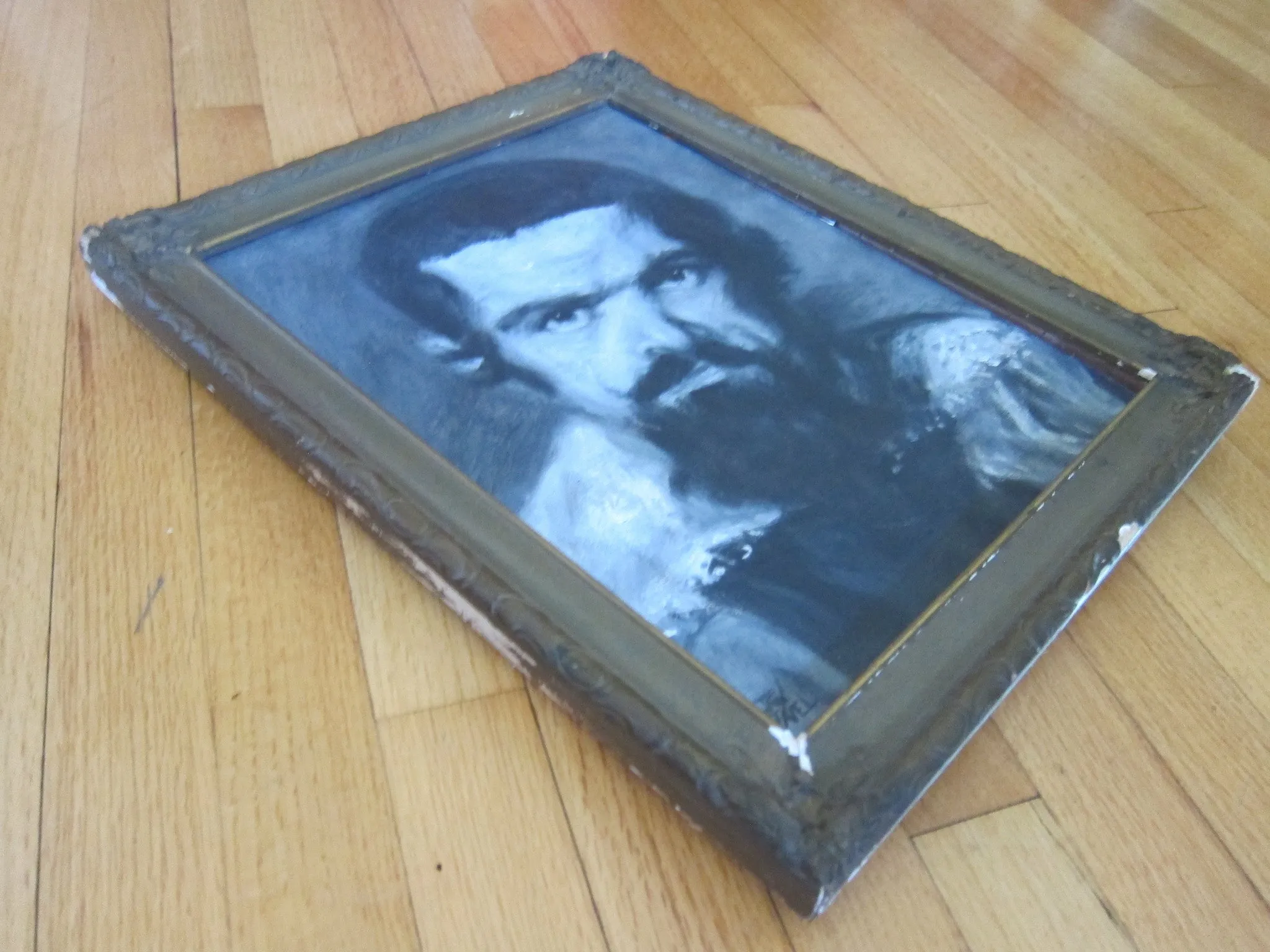Vintage Black and White Oil Portrait Painting