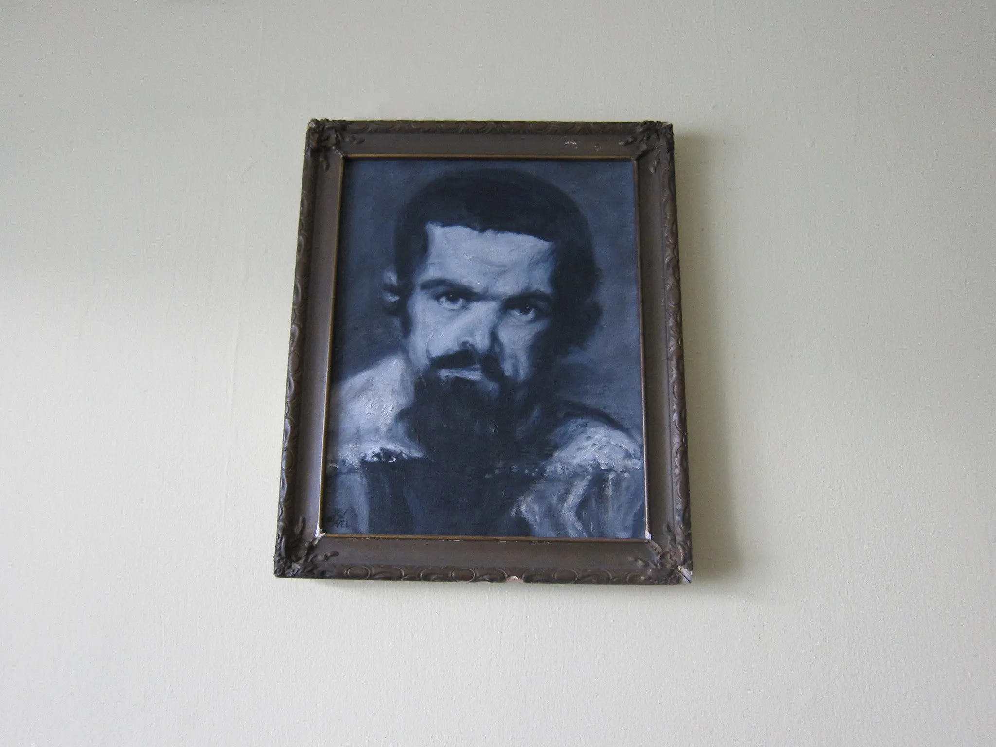 Vintage Black and White Oil Portrait Painting